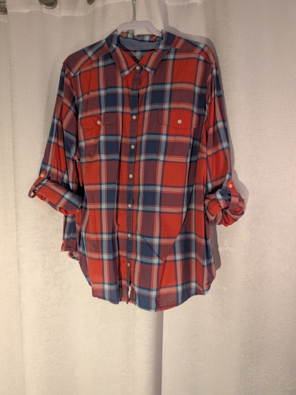 St. John's Bay Red and Blue Plaid Button-Down Shirt Women's 3X